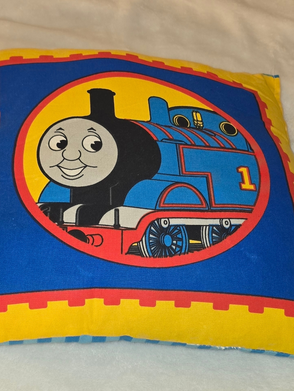 Thomas the Tank Engine Kids Pillow - Blue & Yellow 16" Square Throw 2000s No 1